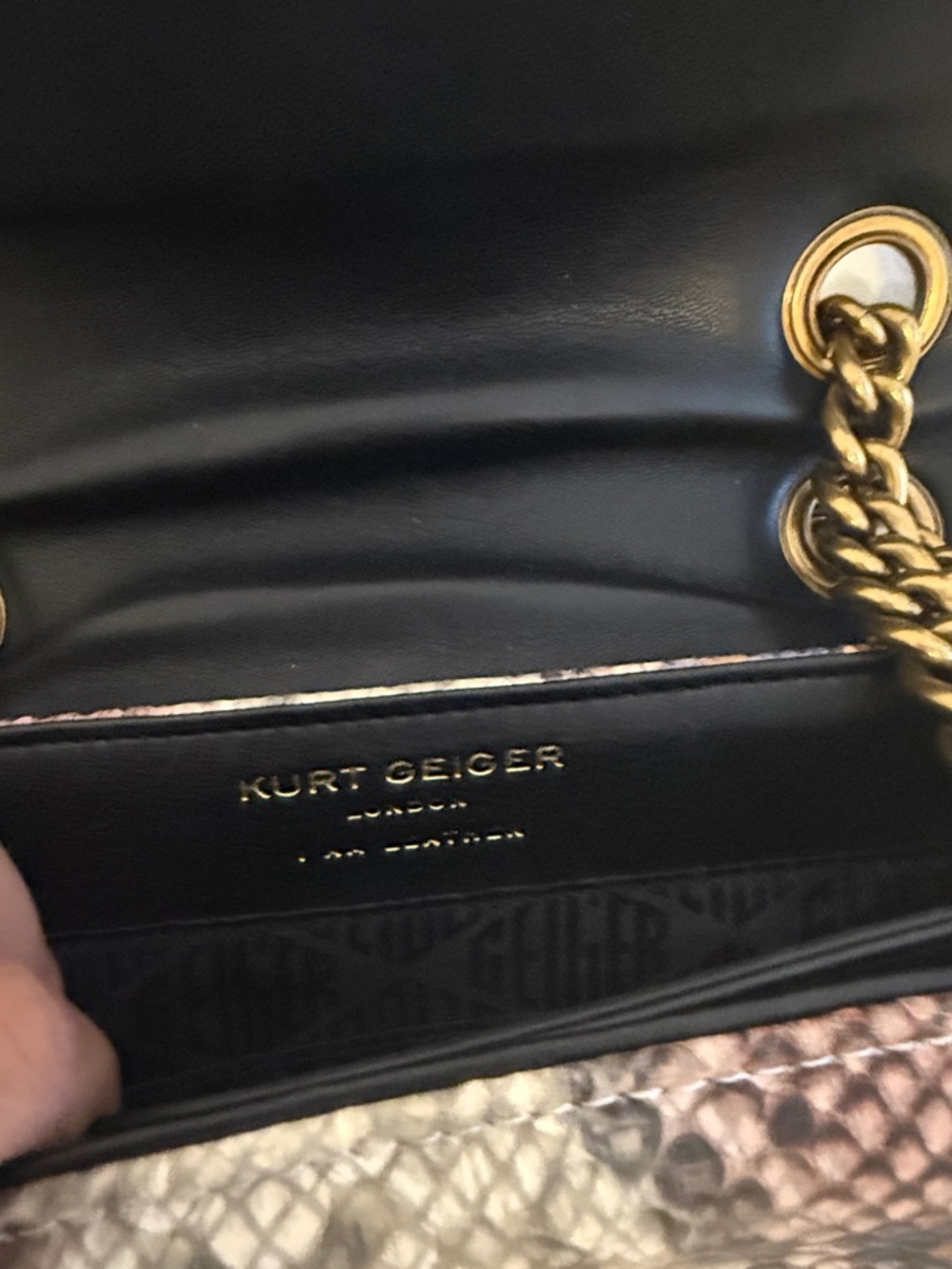 Kurt Geiger Mint Green and Neutral Snake-Print Shoulder Bag with Gold Chain - Picture 5 of 5